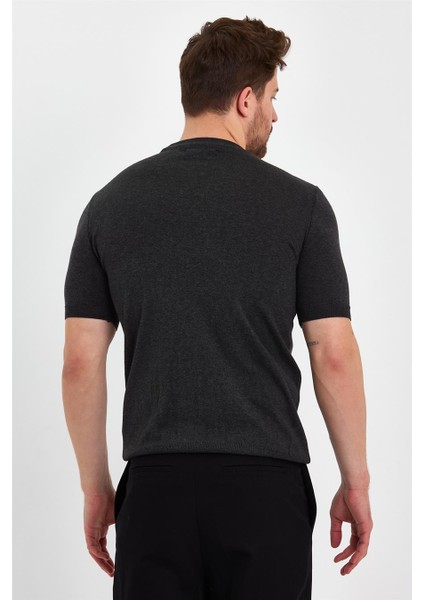 Koyu Füme Erkek Yarım Balıkçı Düz Triko T-SHIRT-TRZ19129R13S