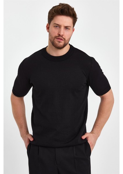 Siyah Erkek Yarım Balıkçı Düz Triko T-SHIRT-TRZ19129R05S