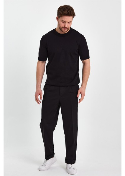 Siyah Erkek Yarım Balıkçı Düz Triko T-SHIRT-TRZ19129R05S