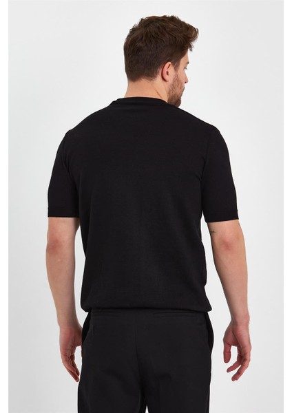 Siyah Erkek Yarım Balıkçı Düz Triko T-SHIRT-TRZ19129R05S