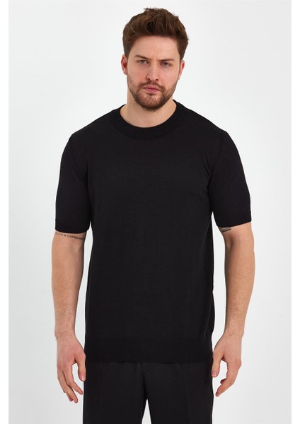 Siyah Erkek Yarım Balıkçı Düz Triko T-SHIRT-TRZ19129R05S