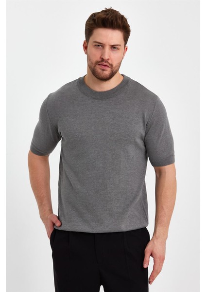 Füme Erkek Yarım Balıkçı Düz Triko T-SHIRT-TRZ19129R14S