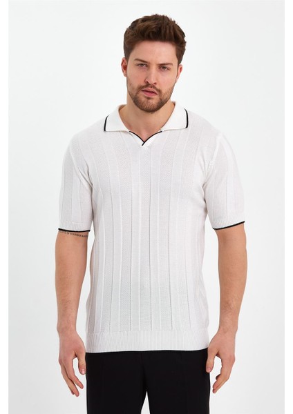 Beyaz Erkek Polo Yaka Çizgili Triko T-SHIRT-TRZ19109R05S fırsatları