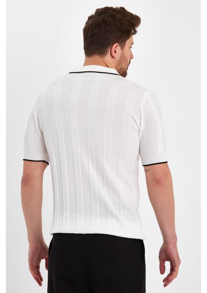 Beyaz Erkek Polo Yaka Çizgili Triko T-SHIRT-TRZ19109R05S modelleri