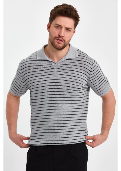 Gri Erkek Polo Yaka Çizgili Triko T-SHIRT-TRZ19124R01S modelleri