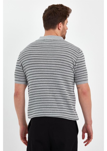 Gri Erkek Polo Yaka Çizgili Triko T-SHIRT-TRZ19124R01S indirimleri