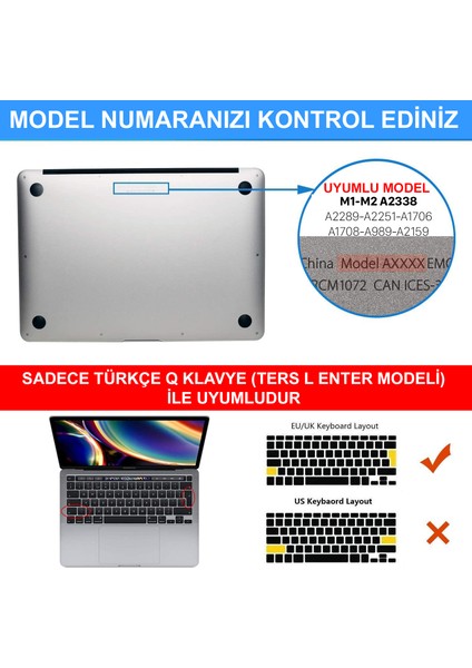 Apple MacBook Pro M1 M2 13" A2289 A2251 A1706 A1708 A1989 A2159 2338 Uyumlu Kılıf Mat Buzlu