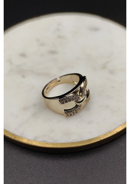 Zirkon Taşlı Plaka Üzeri Zincir Yüzük Gold fiyatları