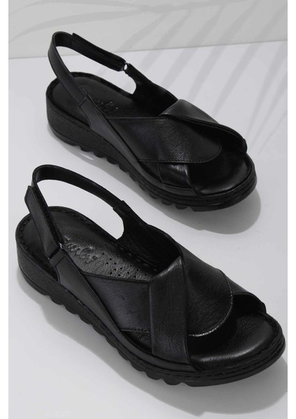Siyah Leather Kadın Sandalet K05907001803