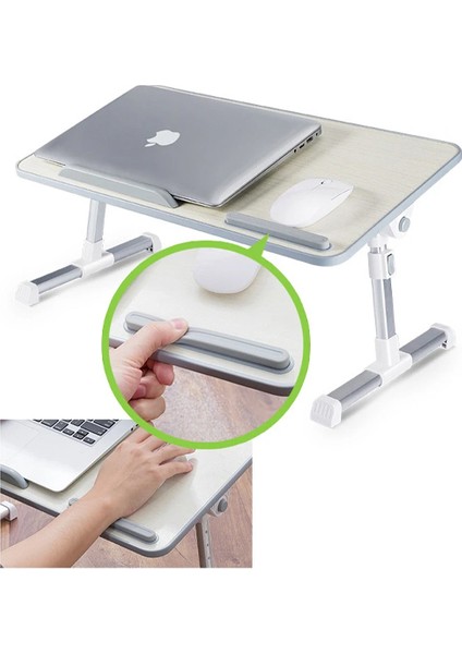 Portatif Katlanabilir-Yükseklik Ayarlı Laptop Standı Yatak-Koltuk Üstü El Destekli Laptop Standı Macbook-Hp-Huawei-Lenovo-Dell-Microsoft Surface Uyumlu Laptop Standı 17" Kadar