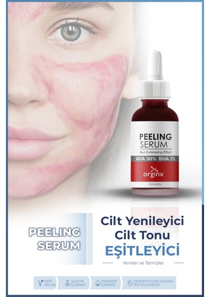 Canlandırıcı & Cilt Tonu Eşitleyici Yüz Kırmızı Peeling Serum 30 ml (Aha 10% + Bha 2%)