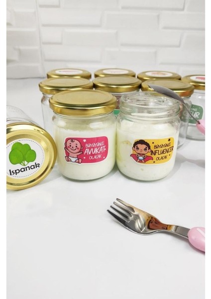 Mama - Yoğurt Kavanozu Değerler Meyveler ve Hayvanlar Etiketli 210 ml Gold Kapaklı 10'lu