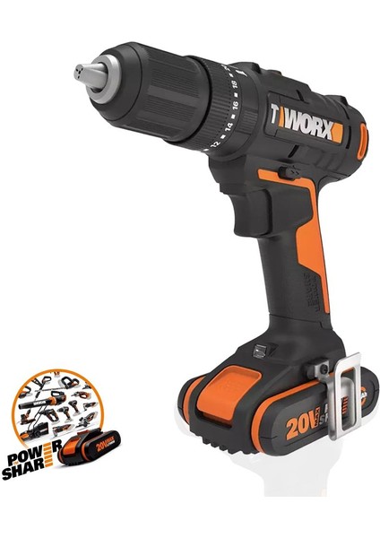 WX370 20VOLT/2AH. Li-Ion Çift Akülü Profesyonel Şarjlı Darbeli Matkap + 30 Parça Aksesuar Seti