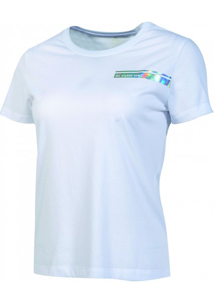 Round T-Shirt Kadın Beyaz Bisiklet Yaka Baskılı Nefes Alabilen Rahat Kısa Kollu Günlük Antrenman Spor Tişört FW602442