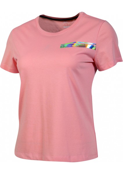 Round T-Shirt Kadın Pembe Bisiklet Yaka Baskılı Nefes Alabilen Rahat Kısa Kollu Günlük Antrenman Spor Tişört FW602442