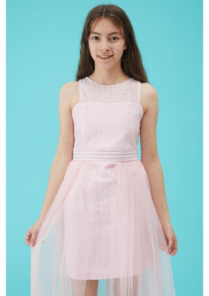 Kız Çocuk Pembe Taş Detaylı Tüllü Abiye Elbise 1516110 fiyatları