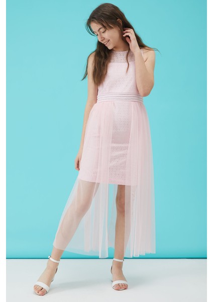 Kız Çocuk Pembe Taş Detaylı Tüllü Abiye Elbise 1516110 modelleri