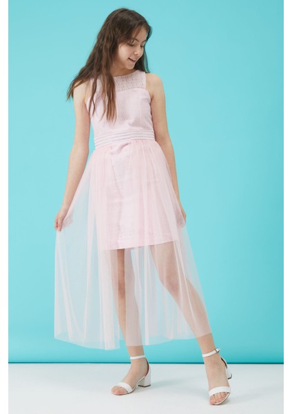 Kız Çocuk Pembe Taş Detaylı Tüllü Abiye Elbise 1516110 indirimleri