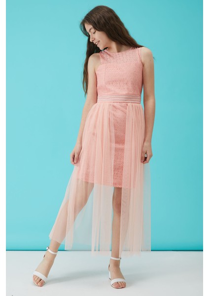 Kız Çocuk Somon Taş Detaylı Tüllü Abiye Elbise 1516010 indirimleri