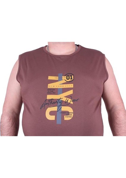 Büyük Beden Erkek Baskılı Kolsuz Tişört Nyc 23140 Taba modelleri