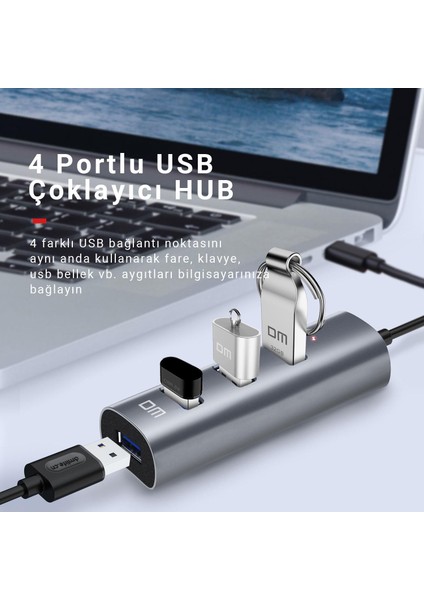 Dm CHB010 Type-C To USB 3.0 4 Portlu Alüminyum Hub Çoklayıcı