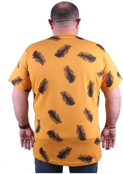 Büyük Beden Tişört Sıfır Yaka Feather 23149 Hardal modelleri