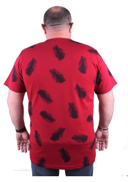 Büyük Beden Tişört Sıfır Yaka Feather 23149 Bordo modelleri