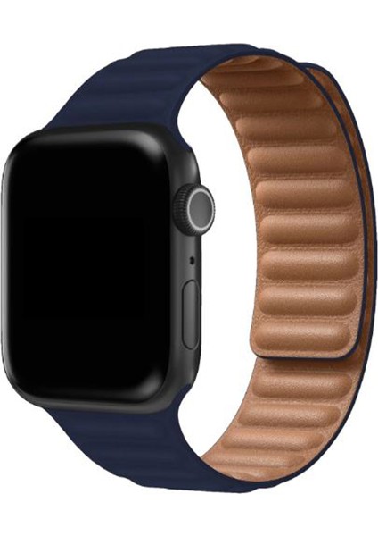Apple Watch 8 41 mm Uyumlu Mıknatıslı Deri Kordon Kayış - KY24-1