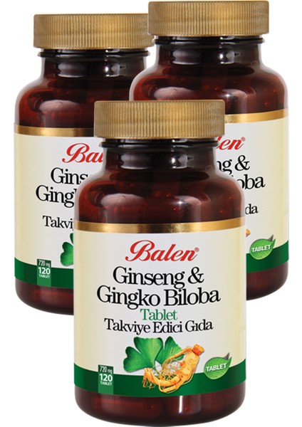 3 Kutu Balen Ginseng Gingko Biloba Takviye Edici Gıda 3 x 720 Mg x 120 Tablet Ginkgo Ginko