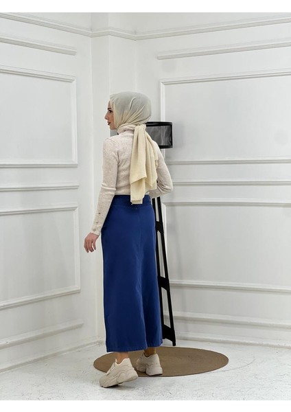 Nakışlı Kontrast Ipli Gabardin Etek - Indigo fiyatları