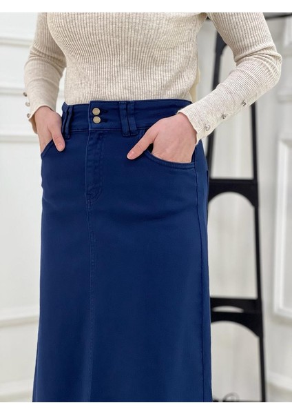 Nakışlı Kontrast Ipli Gabardin Etek - Indigo modelleri