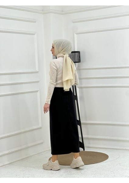 Nakışlı Kontrast Ipli Gabardin Etek - Siyah fiyatları