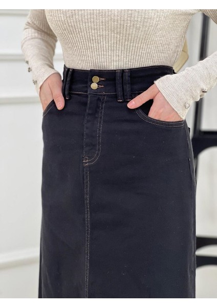 Nakışlı Kontrast Ipli Gabardin Etek - Siyah fırsatları