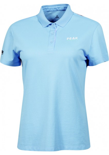 Polo T-Shirt Kadın Gök Mavisi Polo Yaka Düz Renk Nefes Alabilen Rahat Kısa Kollu Günlük Spor Tişört