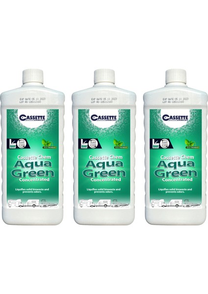 CASSETTE CHEMICALS Karavan Tekne Tuvalet Kimyasalı Aqua Green Concentrated Portatif ve Kasetli Tuvalet Atık Parçalayıcı Koku Giderici 3'lü Avantajlı Paket