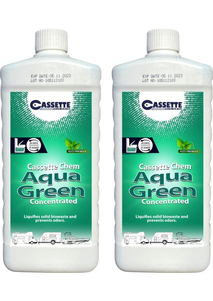 CASSETTE CHEMICALS Karavan Tekne Tuvalet Kimyasalı Aqua Green Concentrated Portatif ve Kasetli Tuvalet Atık Parçalayıcı Koku Giderici 2'li Avantajlı Paket