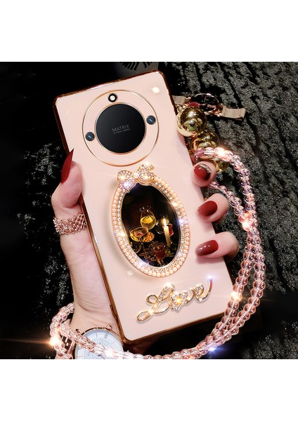 Honor X9A Dıy Ayna Love Mektup Kristal Zinciri Cep Telefonu Kılıfları (Yurt Dışından)
