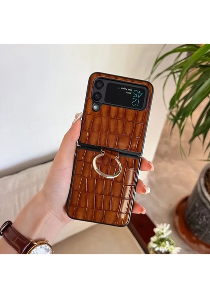 Samsung Galaxy Z Flip3 Büyük Timsah Deseni Yüzük Cep Telefonu Kılıfları (Yurt Dışından)