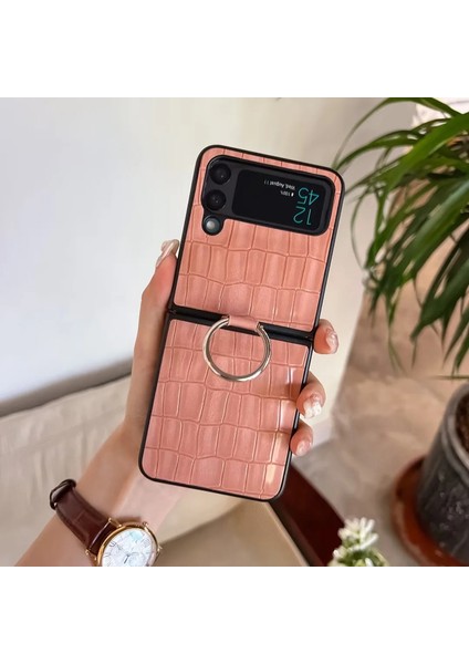 Samsung Galaxy Z Flip3 Büyük Timsah Deseni Yüzük Cep Telefonu Kılıfları (Yurt Dışından)