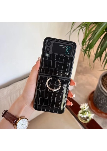 Samsung Galaxy Z Flip4 Büyük Timsah Deseni Yüzük Cep Telefonu Kılıfları (Yurt Dışından)