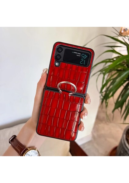 Samsung Galaxy Z Flip4 Büyük Timsah Deseni Yüzük Cep Telefonu Kılıfları (Yurt Dışından)