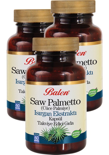 Saw Palmetto Cüce Palmiye Isırgan Ekstraktı 60 Kapsül x 3 Adet