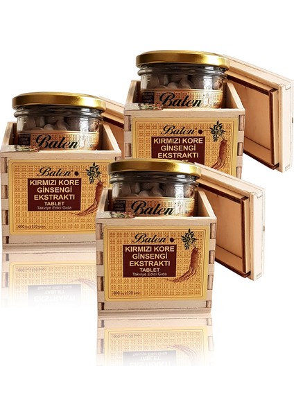 3 Kutu Balen Ginseng Tahta Kutu Kırmızı Kore Ginsenk Ginsek 600 Mg X 120 Tablet