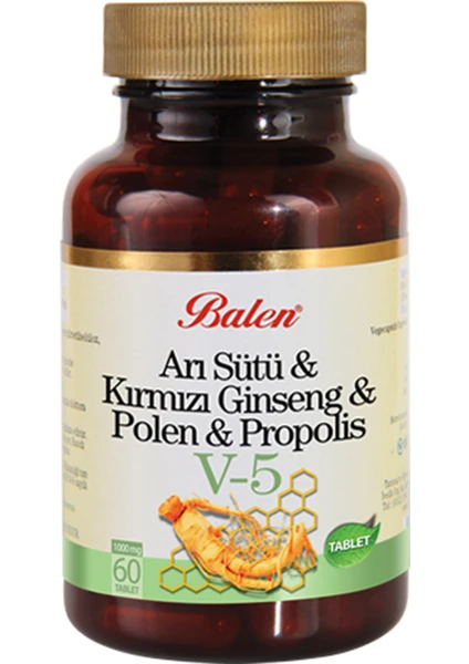 (V5) Arı Sütü & Kırmızı Ginseng & Polen & Propolis Tablet Takviye Edici Gıda 1015 mg 60 Tablet