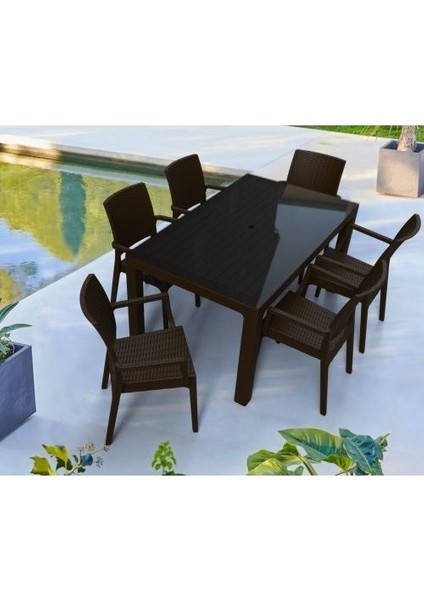 Rattan Camlı Takım 6 Sandalye 90*150