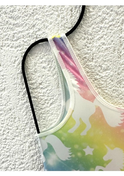 Kız Çocuk Beyaz Unicorn Baskılı Pembe Mayo