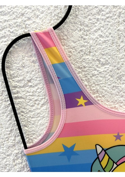 Kız Çocuk Gökkuşağı Unicorn Baskılı Mayı
