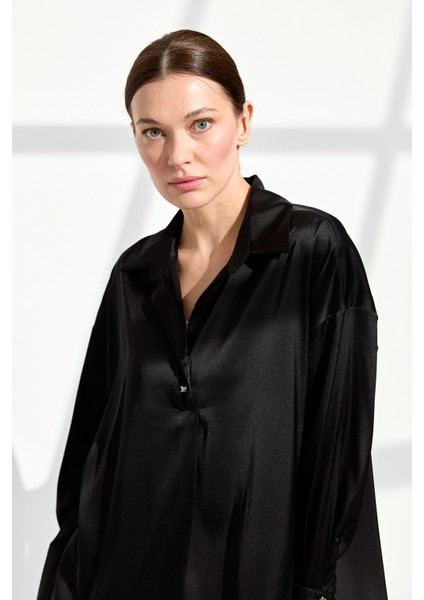 Kadın Saten Gömlek Siyah modelleri