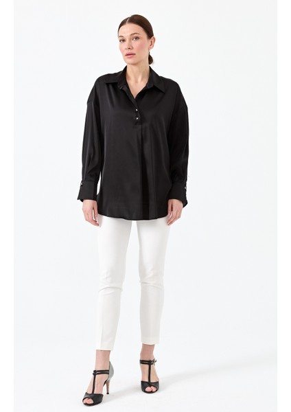 Kadın Saten Gömlek Siyah fırsatları