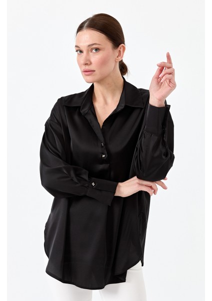 Kadın Saten Gömlek Siyah indirimleri